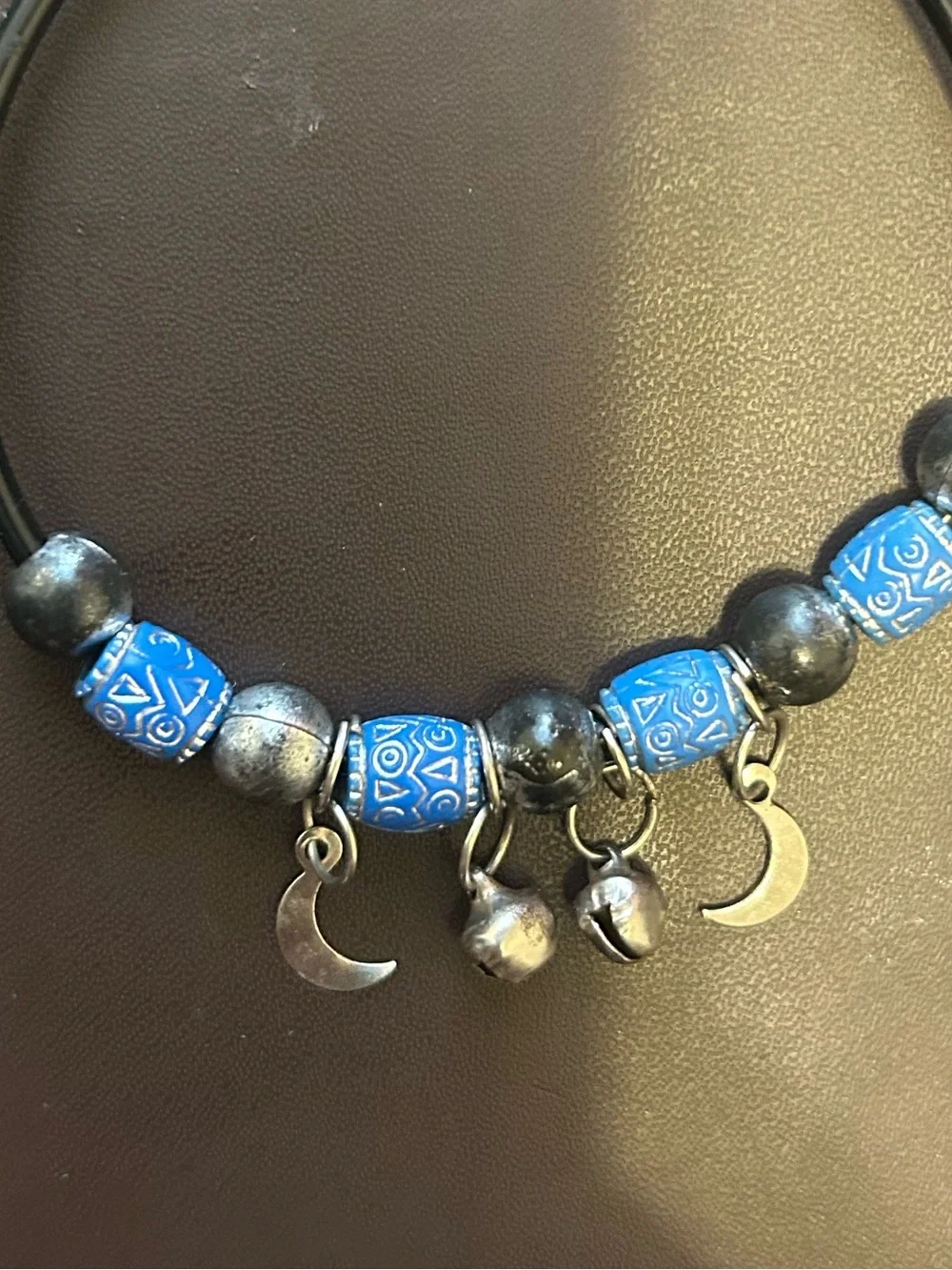 Vintage Blue Beaded Moon Charm Bracelet Tribal Beads - Women’s Jewelry